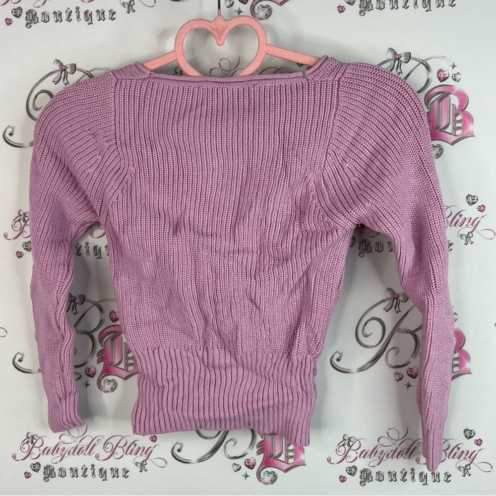 Zara sweater Vneck ribbed knitted purple pink Lilac Knit Sweater long sleeves - Picture 3 of 8